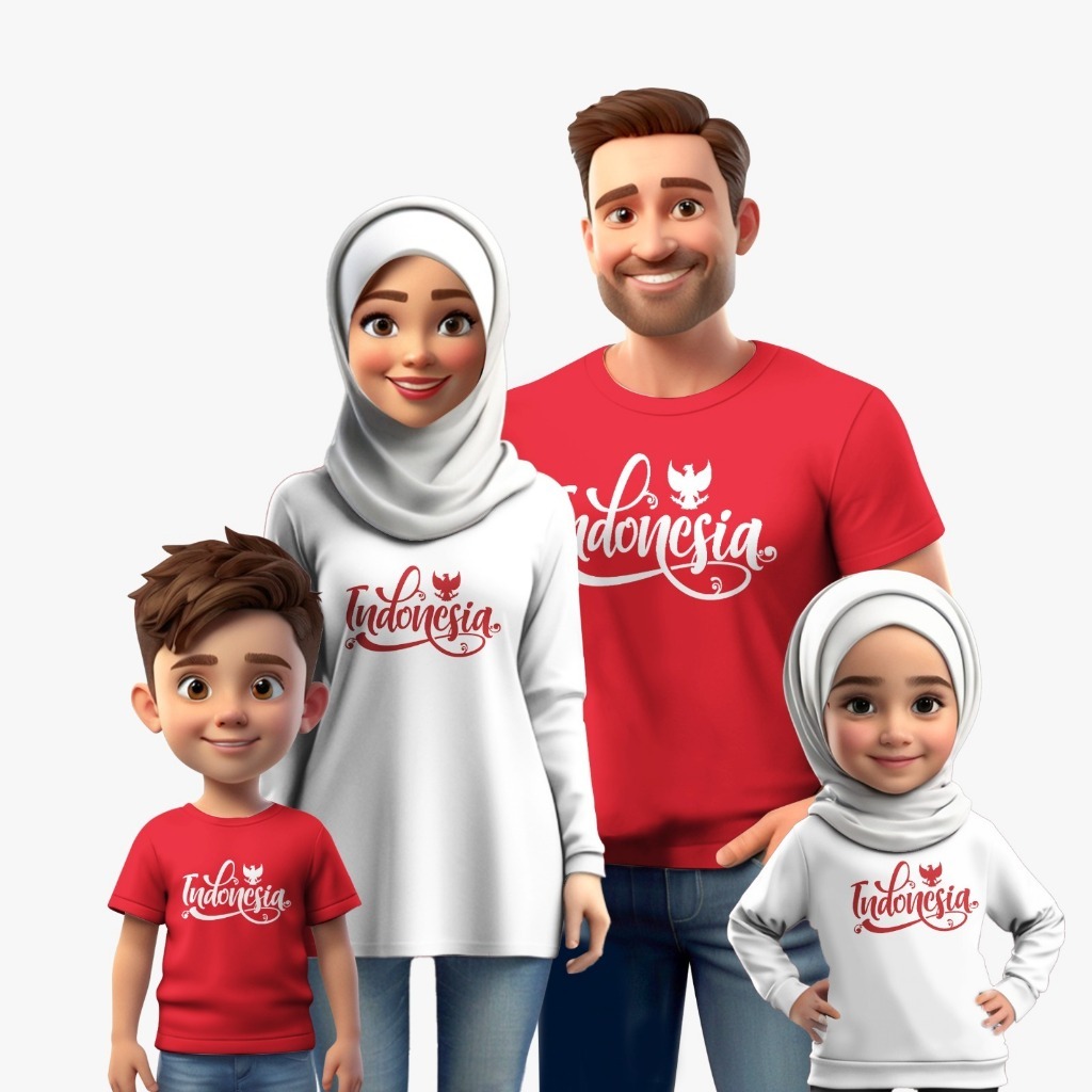 Kaos Couple Family Agustusan Motif Garuda Indonesia Warna Merah Putih