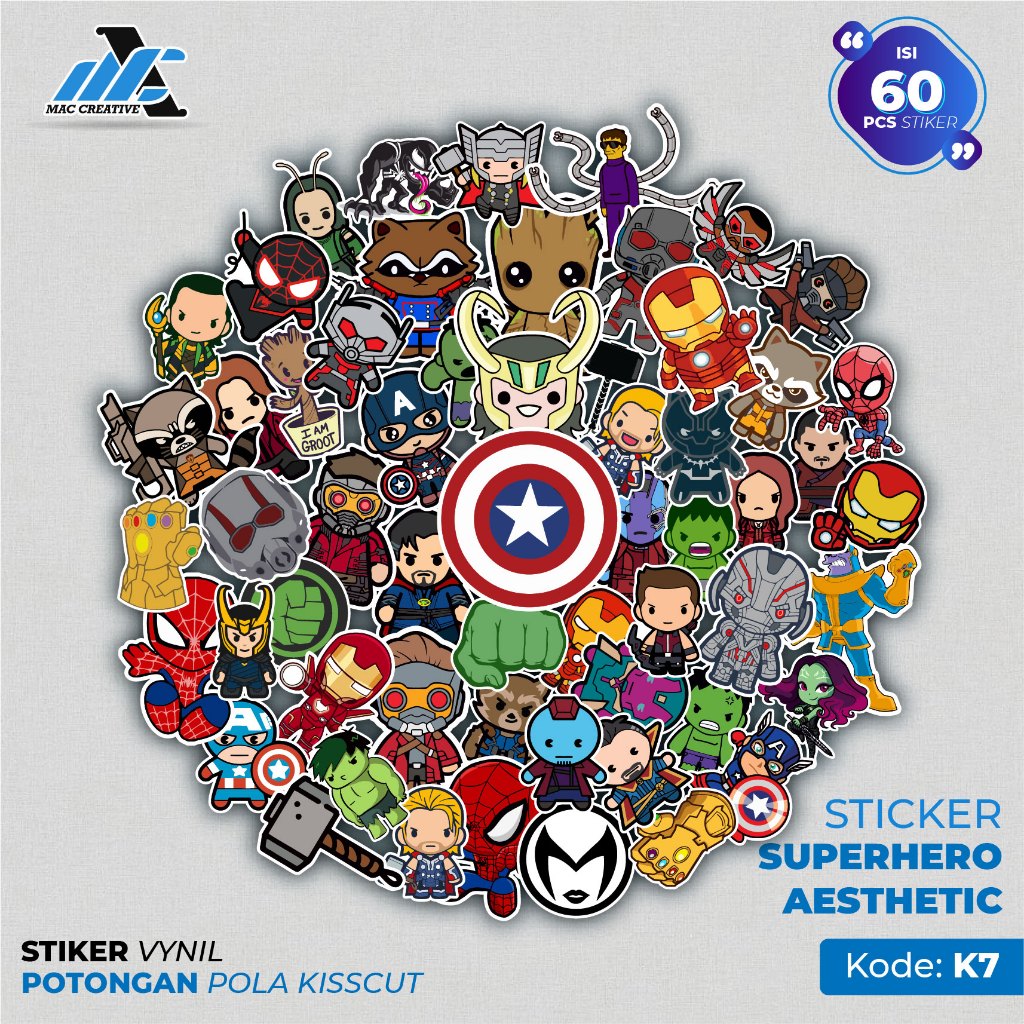 

[ MAC ] 60 PCS STICKER SUPERHERO SUPERMAN HULK KAPTEN AMERIKA THOR LUCU AESTHETIC ANTI AIR - K7