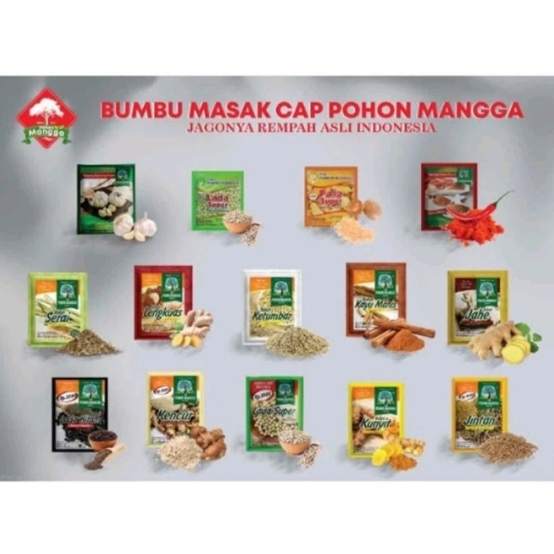 

Pohon Mangga bumbu serbuk bubuk nusantara pala lada cabe bawang kencur kemiri ketumbar jahe lada hitam serai daun salam kayu manis