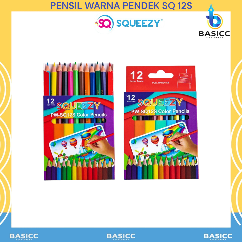 

Squeezy Pensil Warna Pendek Coloring Pencil PW-SQ12S | @1Set=12W