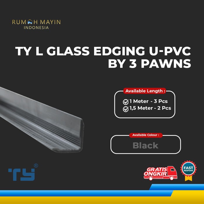 TY L Glass Edging U PVC by 3 Pawns - Black
