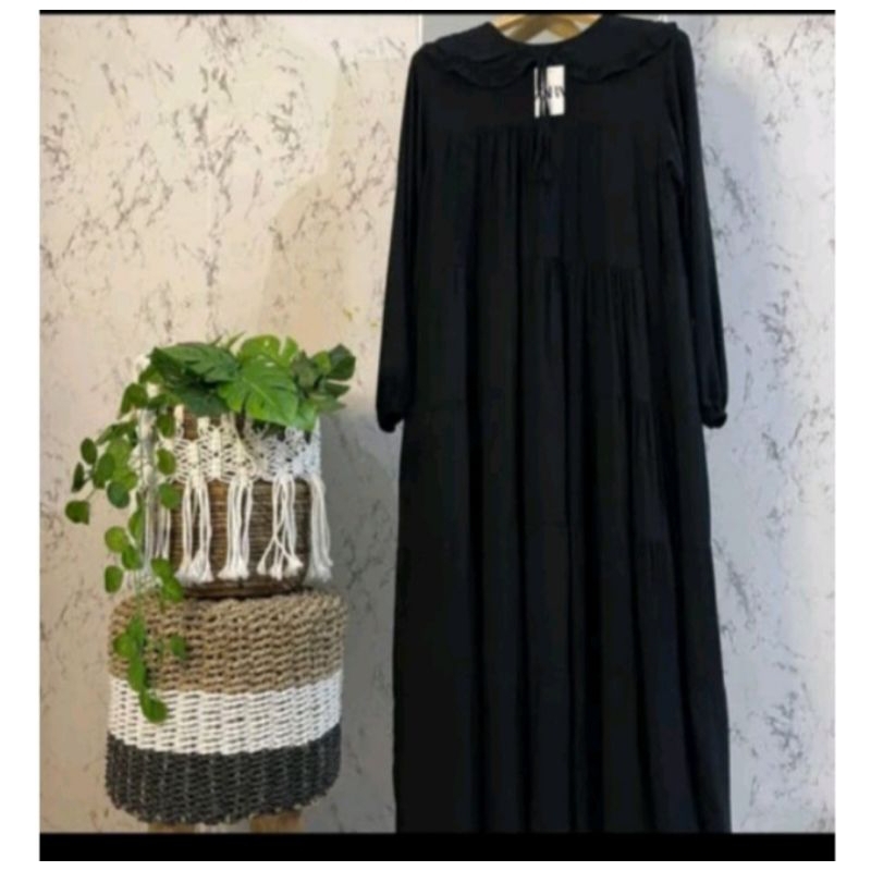 wqe Gea Midi Dress Kerah Korea Rayon Twill Adem