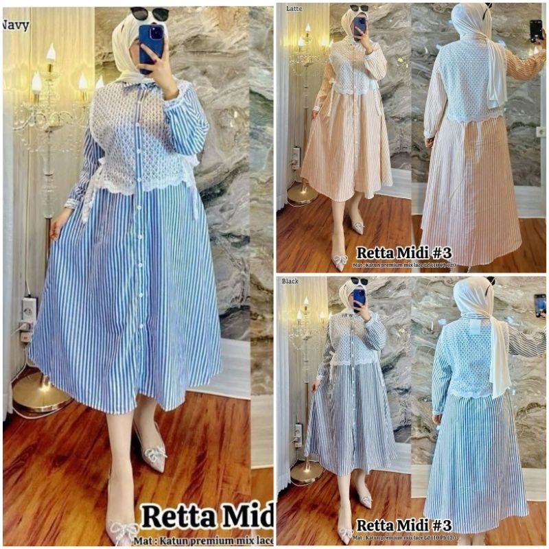 lidia midi dress basic wanita/dress midi ruffle/dress katun/midi dress katun adem