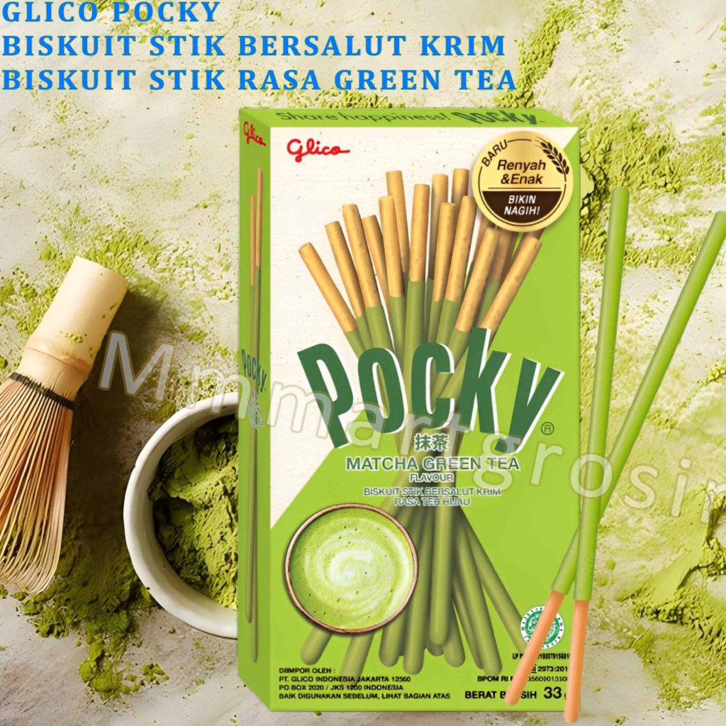 

Glico Pocky / Biskuit Stik Bersalut Krim / Biskuit Rasa Green Tea / 33gr