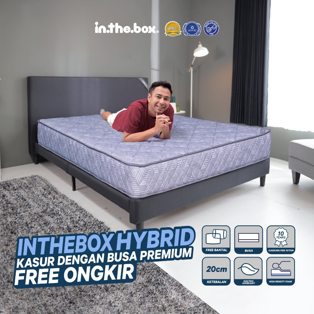 Kasur Busa Empuk Ergonomis IN THE BOX Hybrid - Free Bantal Garansi 10 Tahun