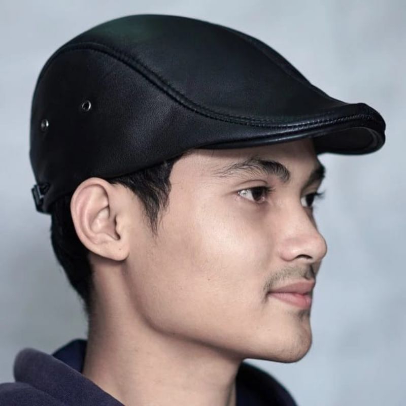TOPI PEt kulit asli - topi pria model pet/mandor/pelukis asli kulit garut