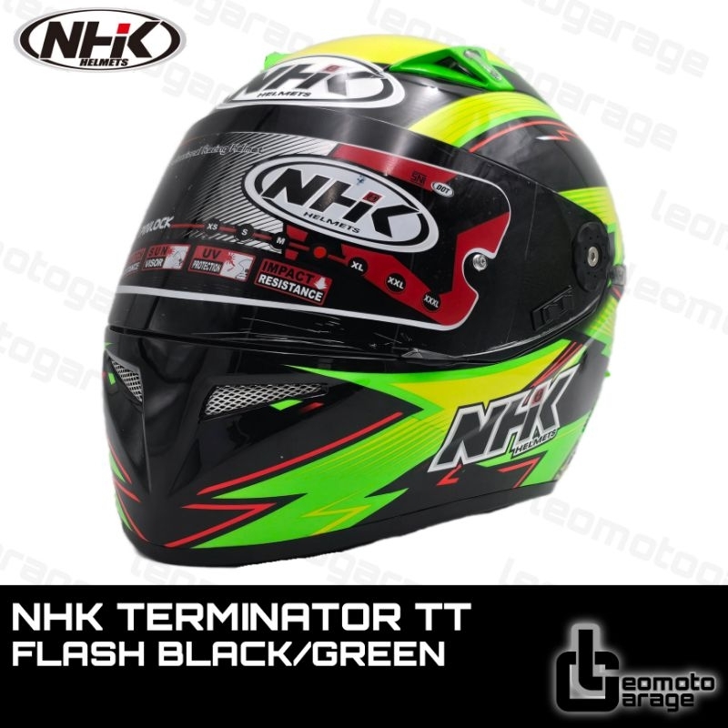 HELM NHK TERMINATOR TT FLASH HELM FULL FACE BLACK/GREEN