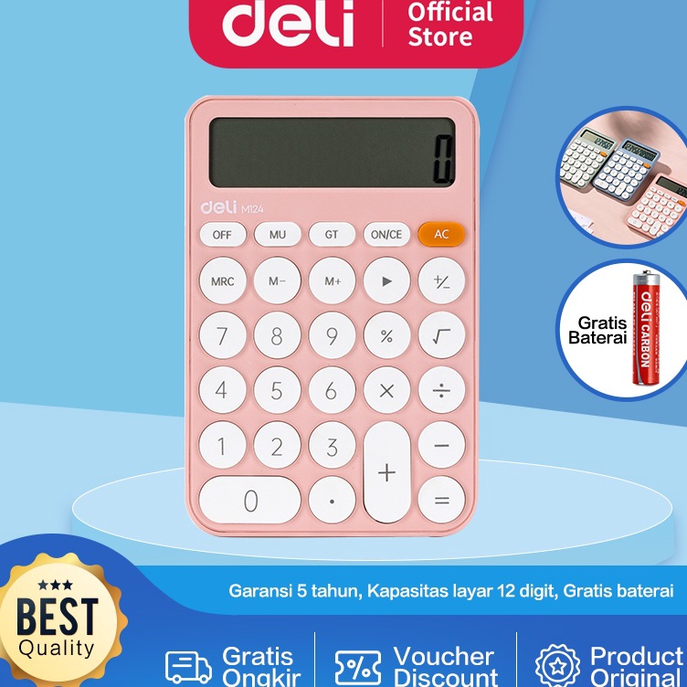 

Deli Calculator Kalkulator Portable Garansi 5 Tahun Warna Pastel EM124 KODE R8M3