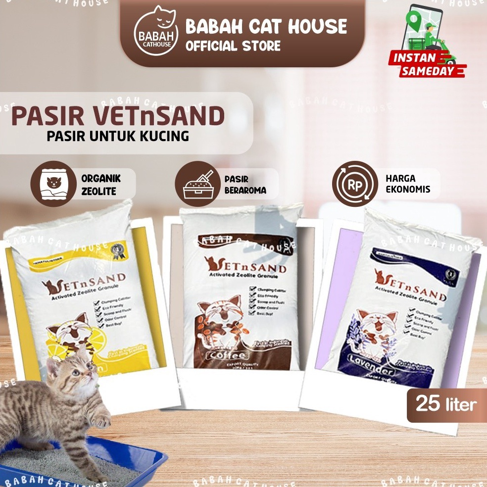 GOJEK GRAB VETSAND PASIR KUCING 25L Gumpal Wangi Active Zeolite Granule Vet N Sand Pup Kotoran Kanda