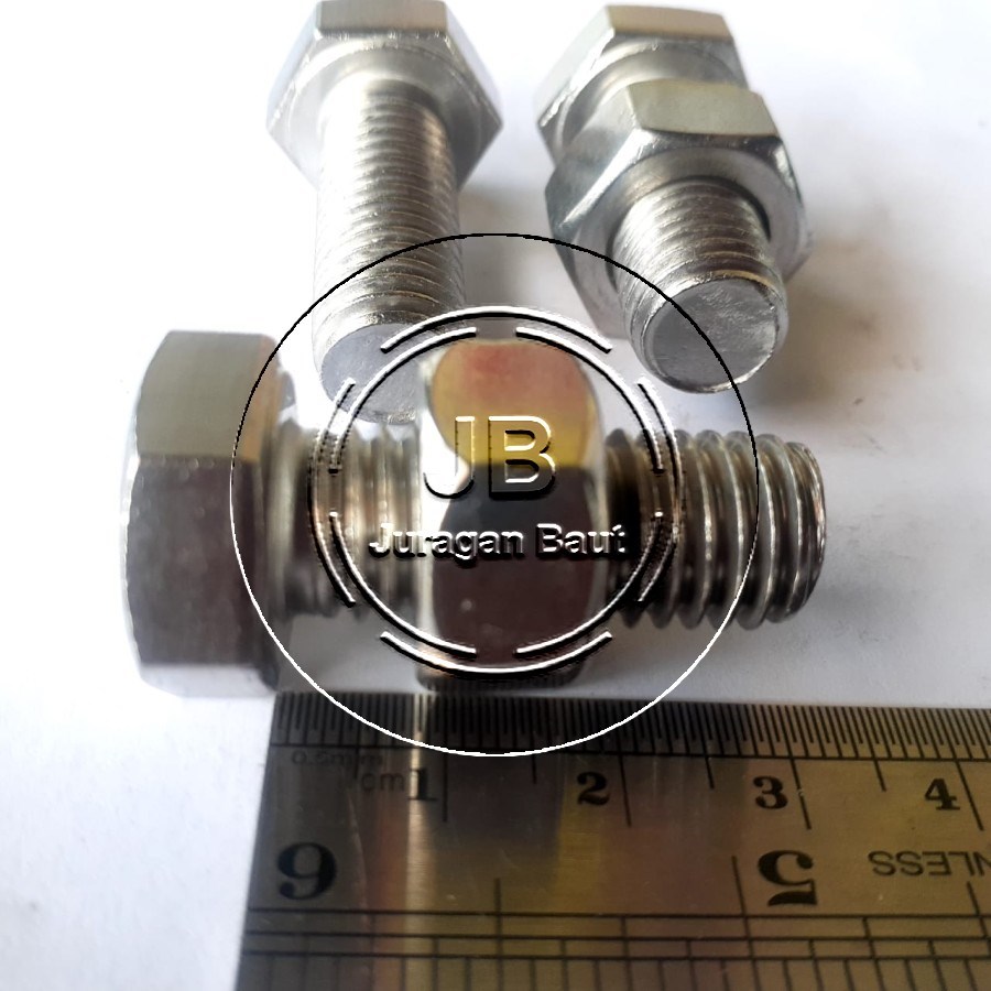 BAUT KUNCI 19 STAINLESS STEEL M12X30 SS PANJANG 3CM 3 CM FULL DRAT 30MM BAUT MUR M12 X 30 SUS 304 AN