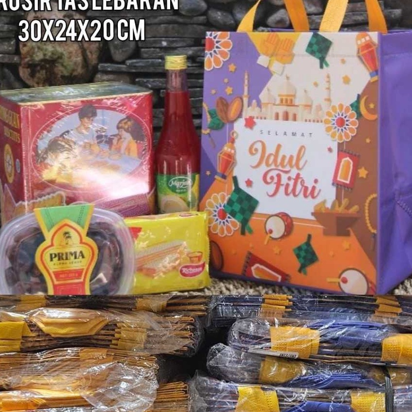 

Top Tas Parcel Lebaran 3x24x2cm Muat Box Nasi isi 5pcs Laminasi Kokoh Anti Air Goodie Bag Raya Idul Fitri