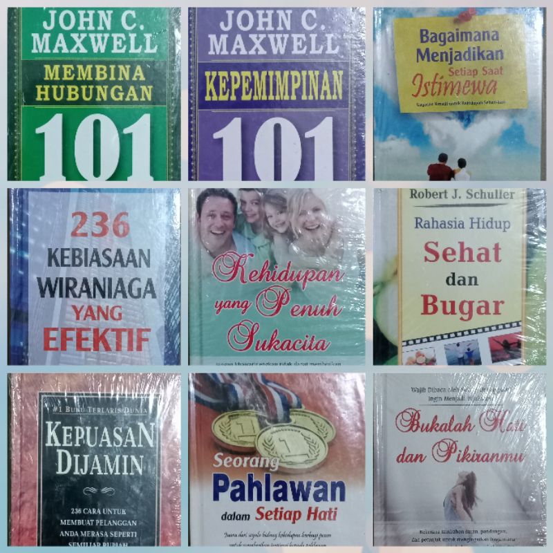 Buku Pengembangan Diri/Motivasi membina hubungan,236 kebiasaan wiraniaga,kepuasan di jamin, kepemimpinan,kehidupan yang penuh suka cita,seorang pahlawan,setiap saat istimewa,sehat dan bugar,bukalah hati pikiranmu