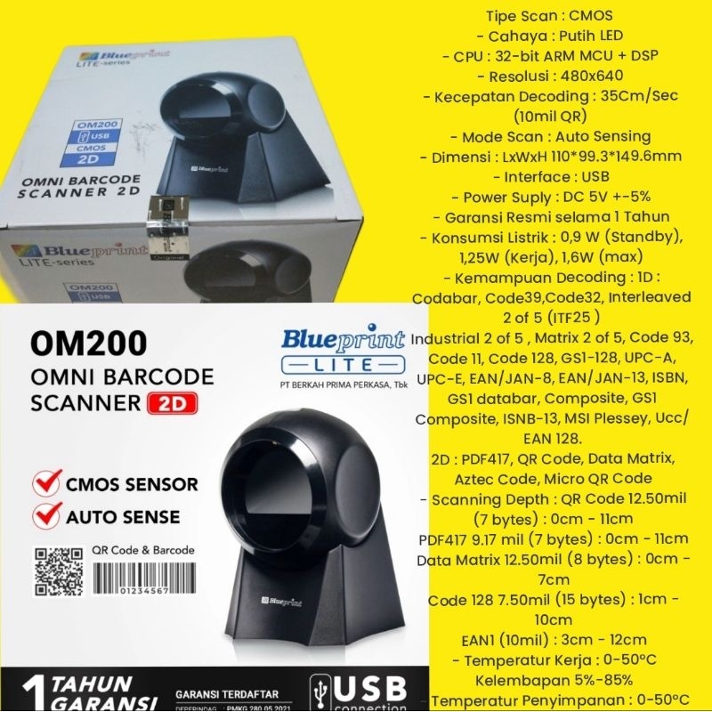 BARCODE SCANNER BLUEPRINT OM200 Barcode Scanner 2D OMNI BARCODE SCANNER OM200 BLUEPRINT 2D AUTO SCAN
