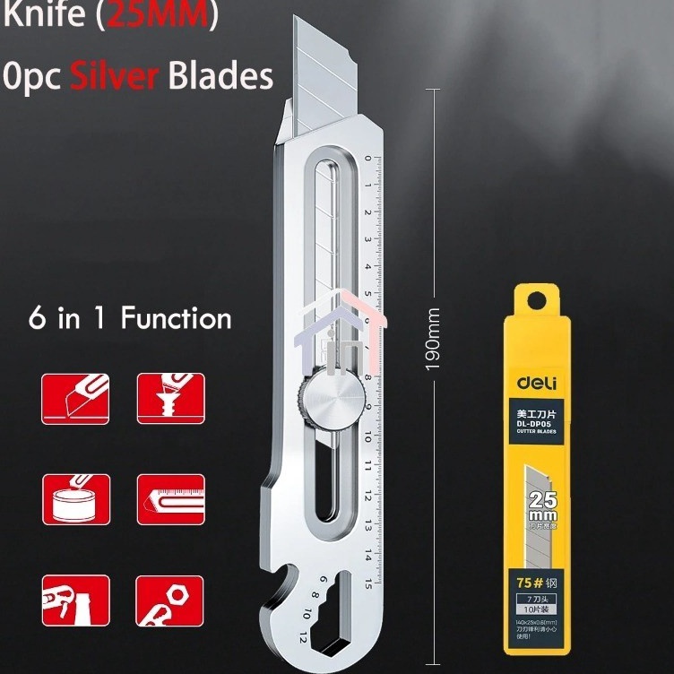 

KODE Y86U COD6 In 1 Cutter Pisau Baja Besar Multifungsi Stainless Steel Pisau Cutter Besar 18mm Utility Knife