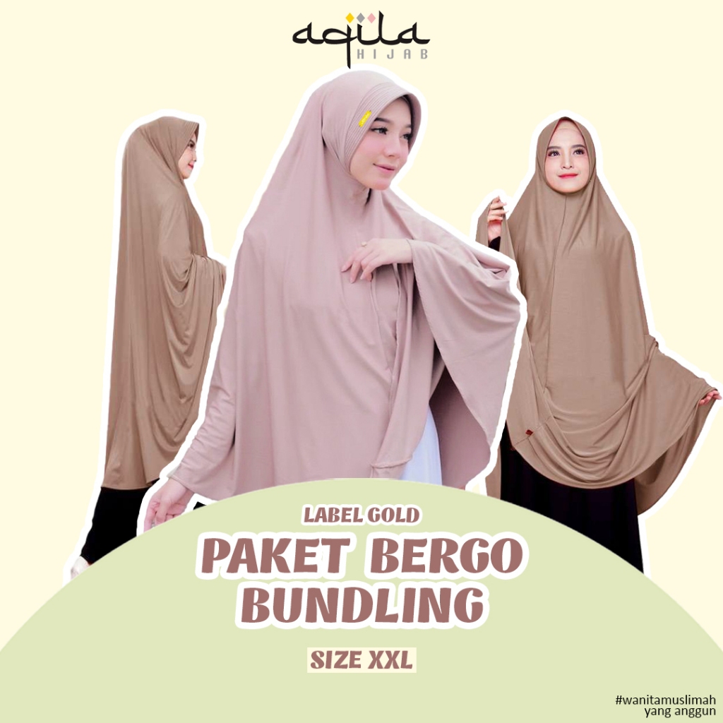 PAKET BUNDLING - Hijab Bergo Hamidah Size XXL Label Gold By AQILA HIJAB (bisa pilih warna)