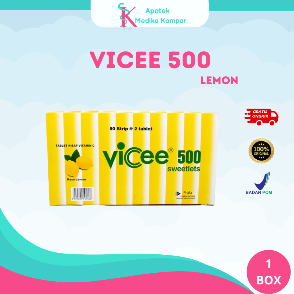 Vicee 500 Mg Lemon 1BOX - Tablet Hisap Vitamin C 500 Mg