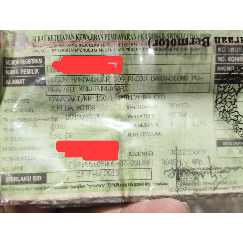 dokumen STNK ninja r 2013 biru