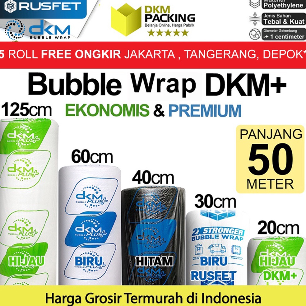 

Keren abis Plastik Bubble Wrap 5Meter Bubblewrap DKM PLUS Bubble Packing PREMIUM EKONOMIS ROLL