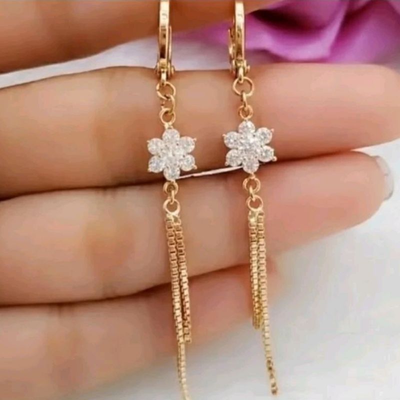 Anting dewasa motip juntai kembang bintang lapis emas 24k anti karat