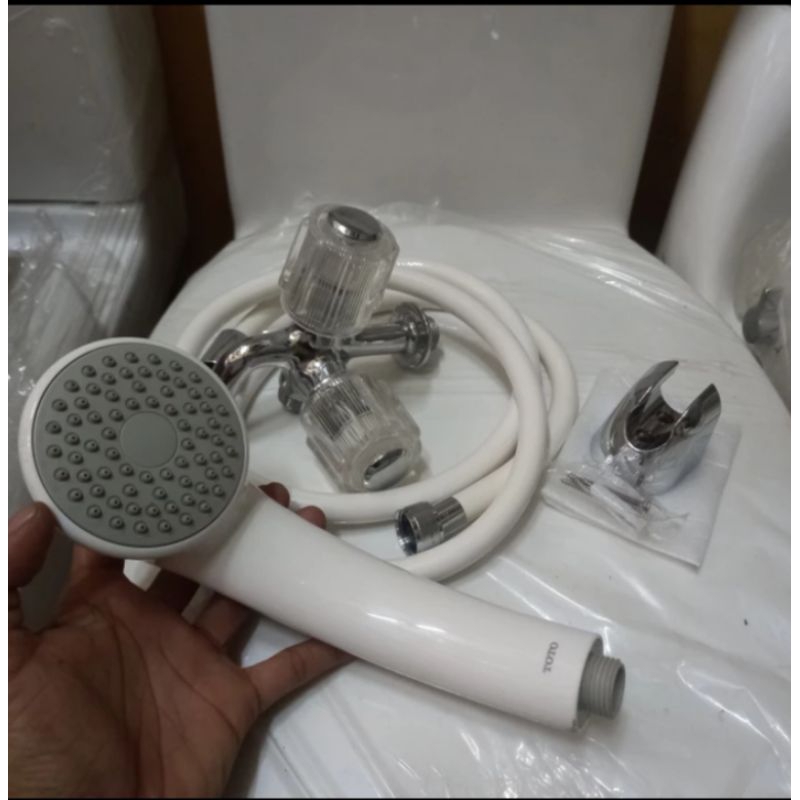 kran cabang/double + shower TOTO( putih)