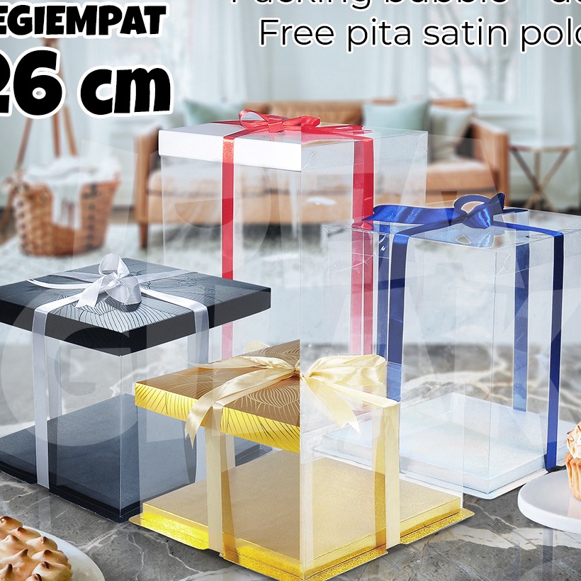

Premium Cake Box Kotak Transparan Mika Bening PutihHitamGoldSier 26 cm