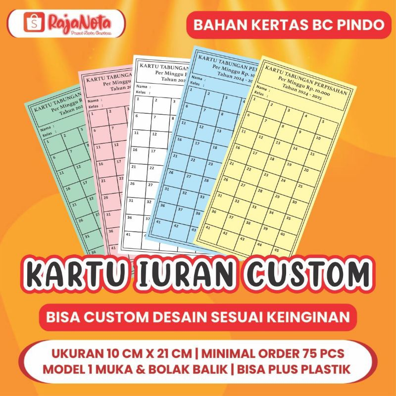 Kartu Iuran Pembayaran Bulanan RT RW SPP Infaq Custom Ukuran 21 x 10 cm