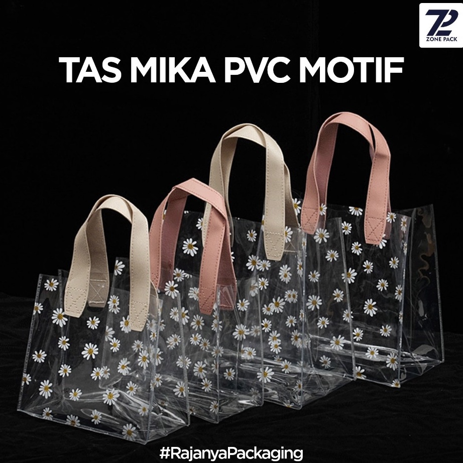 

KP8 Tas Mika PVC Motif Bunga Daisy Totebag Souvenir Transparan Goodiebag Gift Bag Handle Leather Mika