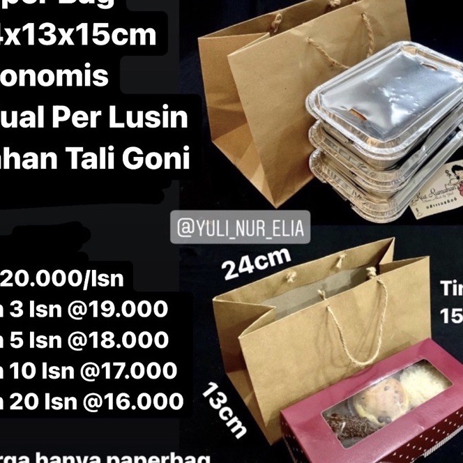 

Langka Paper Bag 24x13x15cm Ekonomis dijual Per Lusin cocok utk brownies