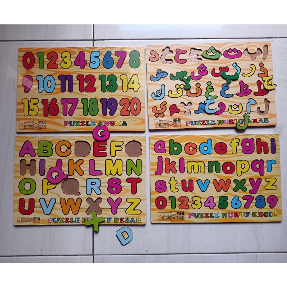 Mau Hemat SNI Puzzle Kayu bongkar pasang Huruf Angka Alfabet Hijaiyah Mainan Edukasi Anak bongkar pa
