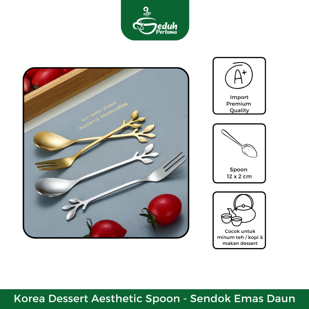 

Premium Seduh Pertama Sendok Emas Daun Korea Dessert Aesthetic Spoon