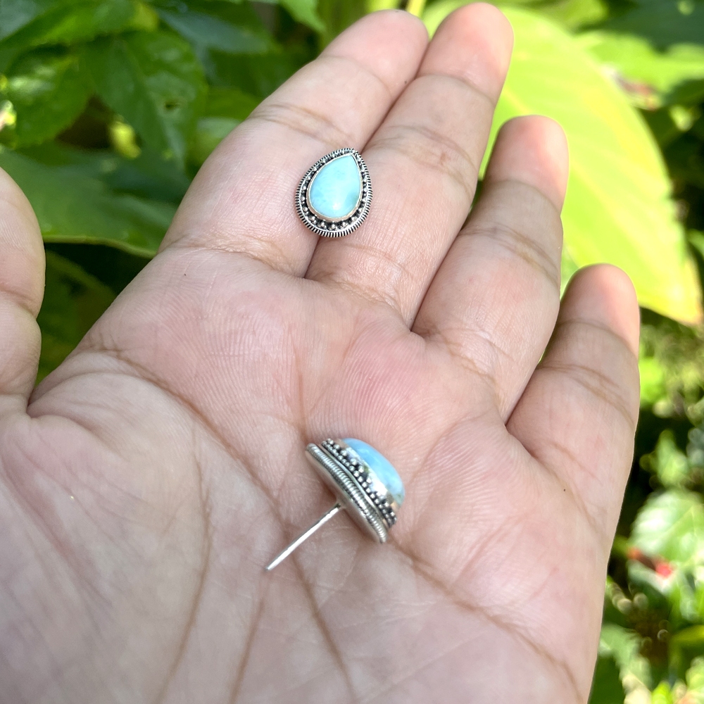 Anting Earrings Sumpel Stud Tusuk Giwang Perak Silver Bali Asli 925 Teardrop Larimar Wanita Perempua