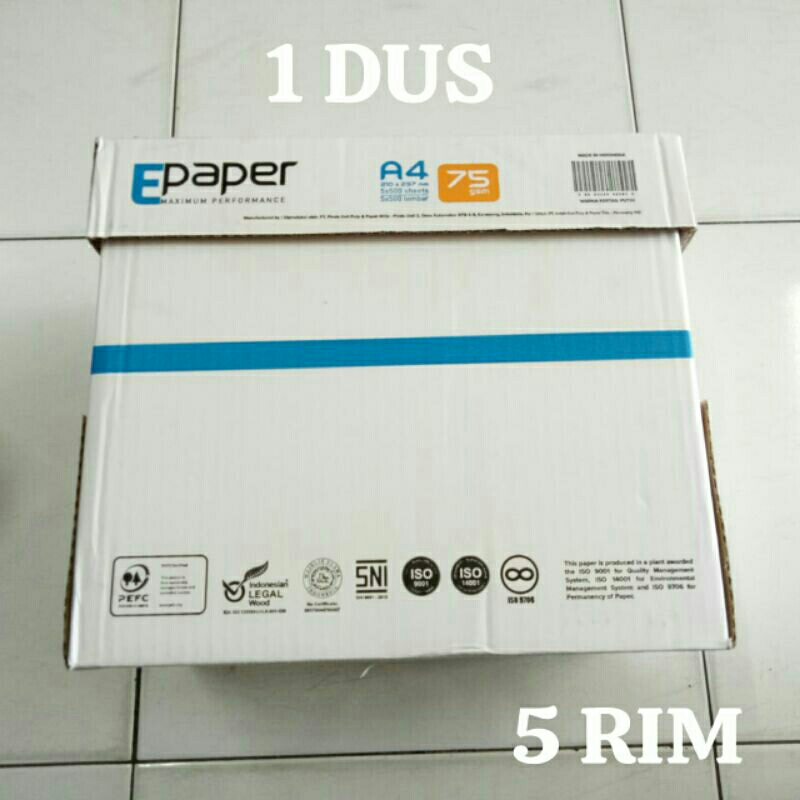 

[Dus - 5 Rim] EPaper Kertas HVS A4 75 gsm 210 x 297 mm - Khusus Go-Send Bandung