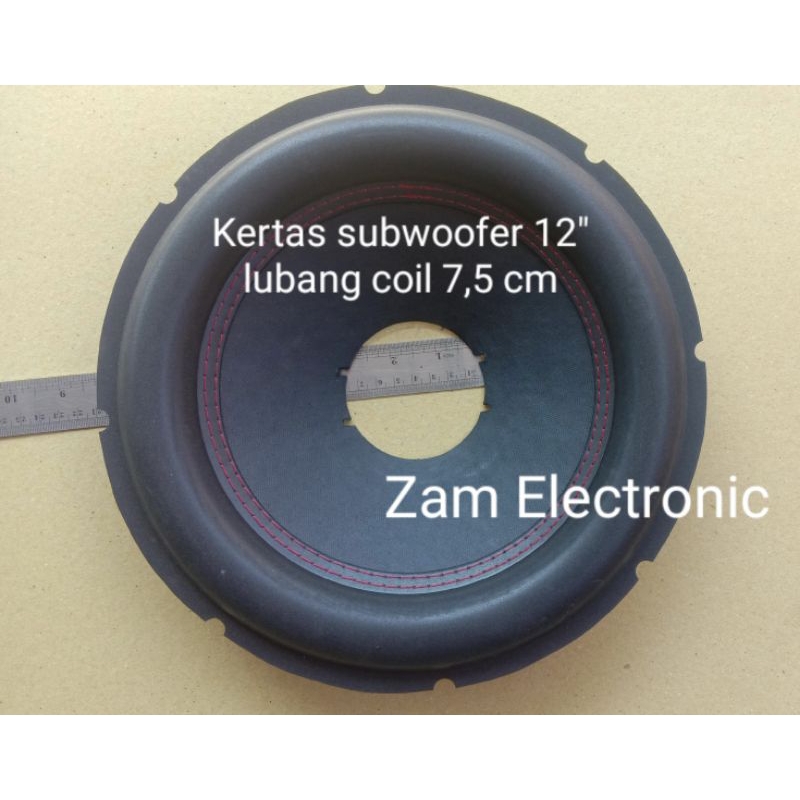Daun Speaker Kertas Subwoofer 12 inch Sub Woofer 12" Lubang Coil 7,5 cm