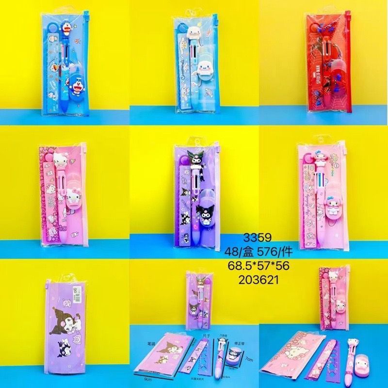 

Set 3 in 1 Alat Tulis Sekolah Pulpen Warna + Correction Tape + Penggaris Lucu Motif SANRIO Study Set Lucu 3359