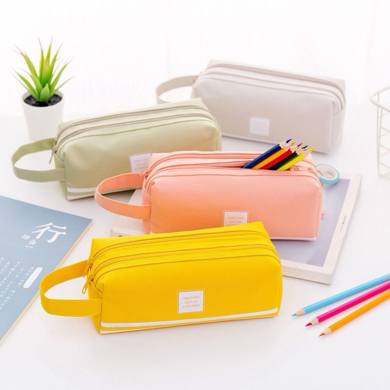 

[Ready] DStore Kotak Pensil Besar Double Zipper Warna Pastel Dua Resleting Dual Zipper Muat Banyak