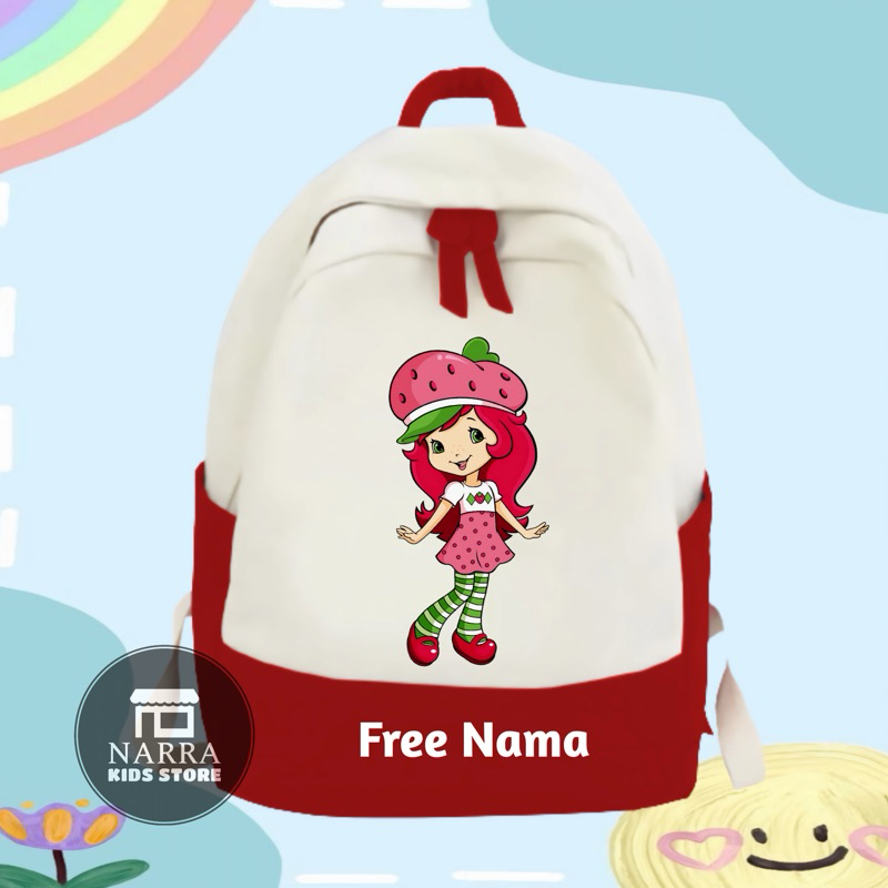 TAS RANSEL BACKPACK ANAK SEKOLAH SD / TK CUSTOM GAMBAR STRAWBERRY SHORTCAKE FREE CETAK NAMA