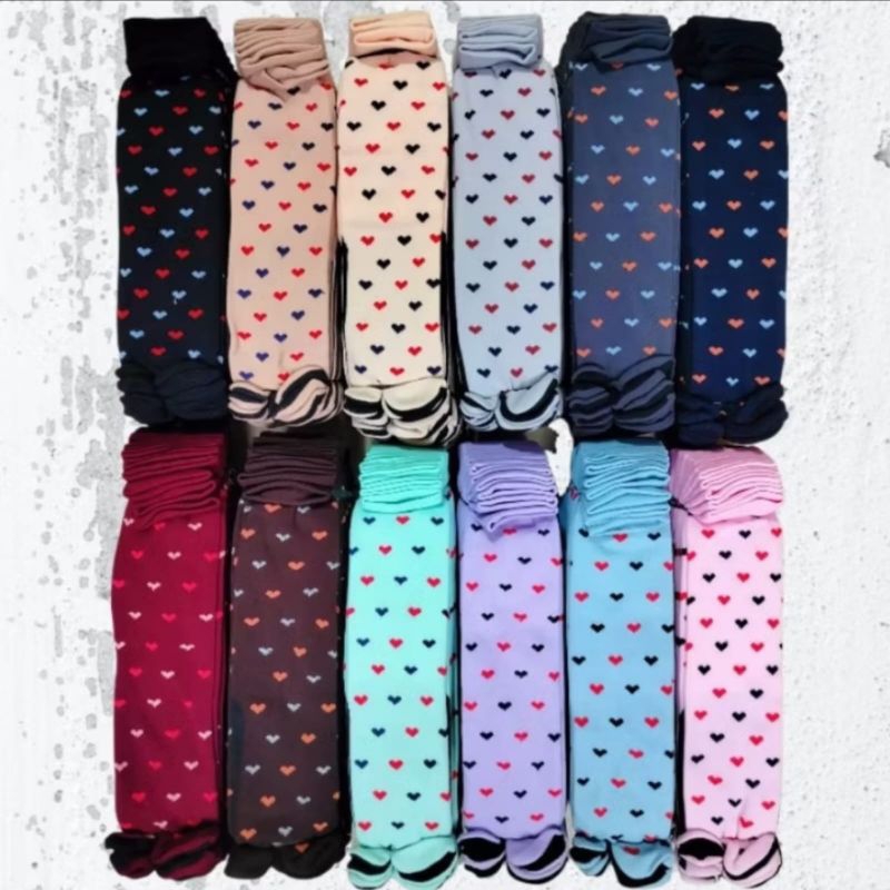 (1 Lusin) Kaos Kaki Jempol Nilon Wanita Muslimah Motif Hati Kecil