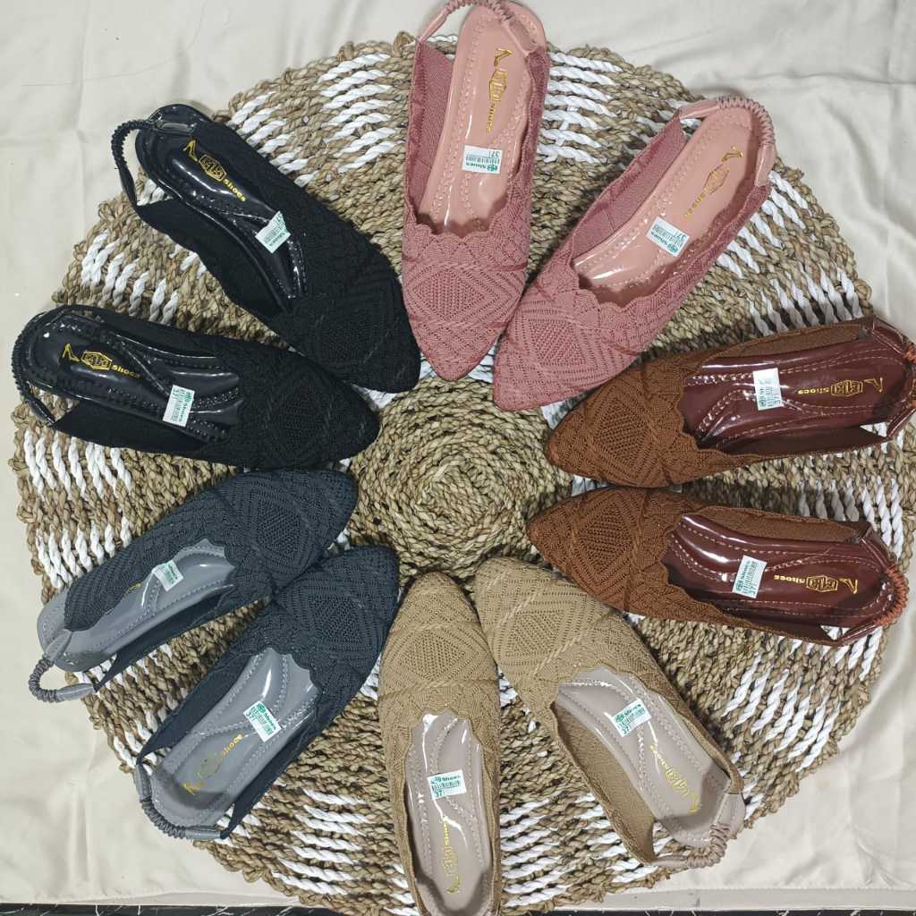 Sepatu Selop Bakpao Rajut Import Tali Belakang Karet