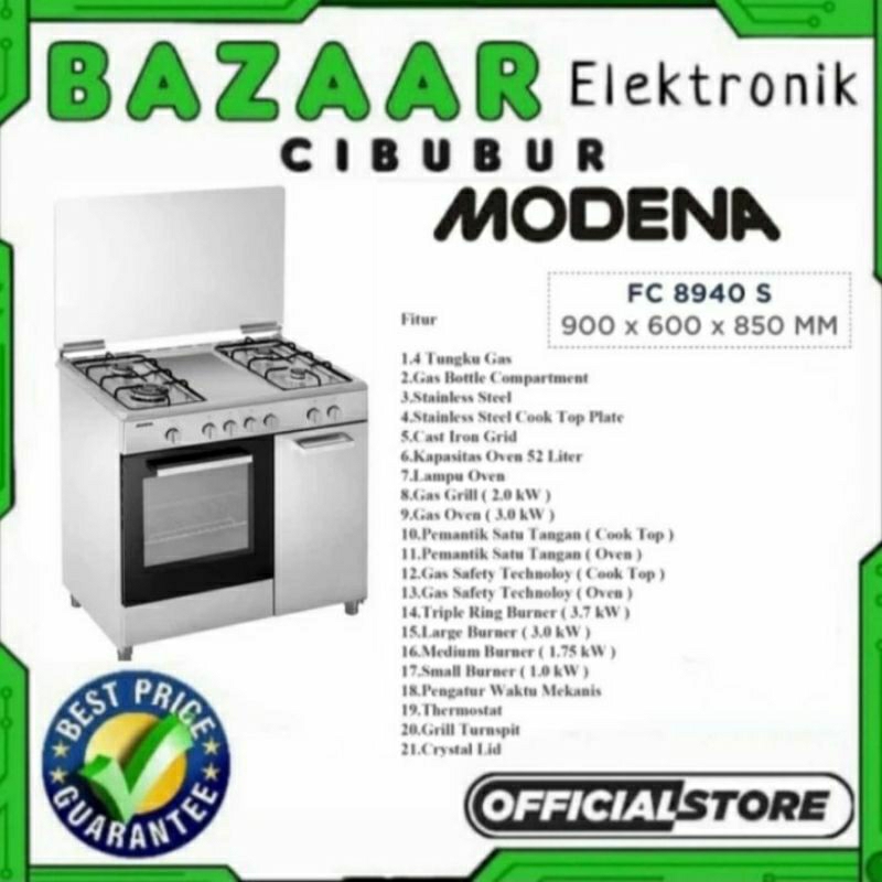 KOMPOR MODENA FREE STANDING COOKER FC8940S/ FC 8940 S / FC-8940S