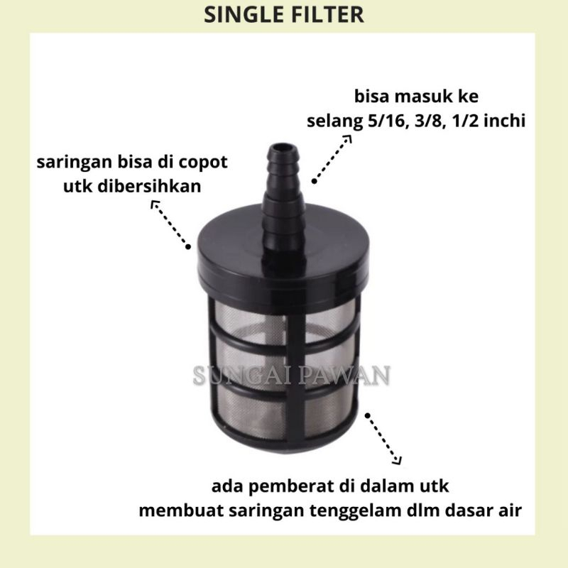 saringan penyaring saring sprayer cordless water filter air hose selang 5/16 - 3/8- 1/2 in inc dim i