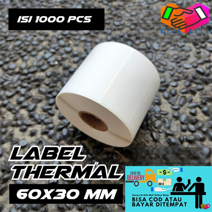 

Kertas Thermal Sticker 60x30 mm Isi 1000 Pcs/Roll Kertas Tempel Print Resi Label Paper Barcode