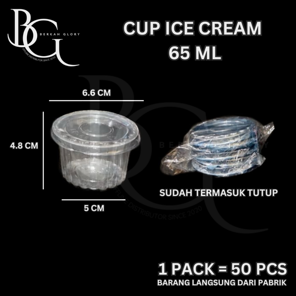 Gelas Plastik Bening 65ml Belimbing / Cup Ice Cream 65ml / Cup Es Krim / Gelas Ulir 65ml + Tutup