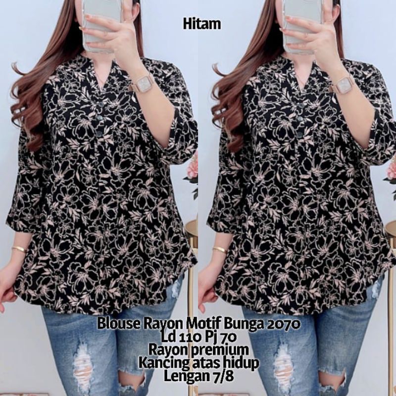BLOUSE RAYON MOTIF BUNGA LENGAN 7/8 PREMIUM