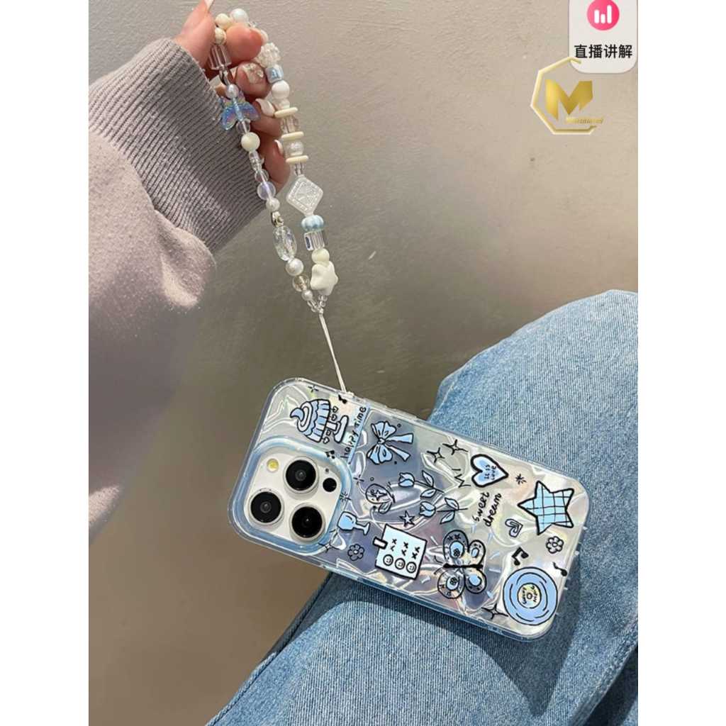 SS913 NEW! Blue Aesthetic Metalic Silver Waterry Textured Ripple Case Gradient Hardcase Casing Hp Co