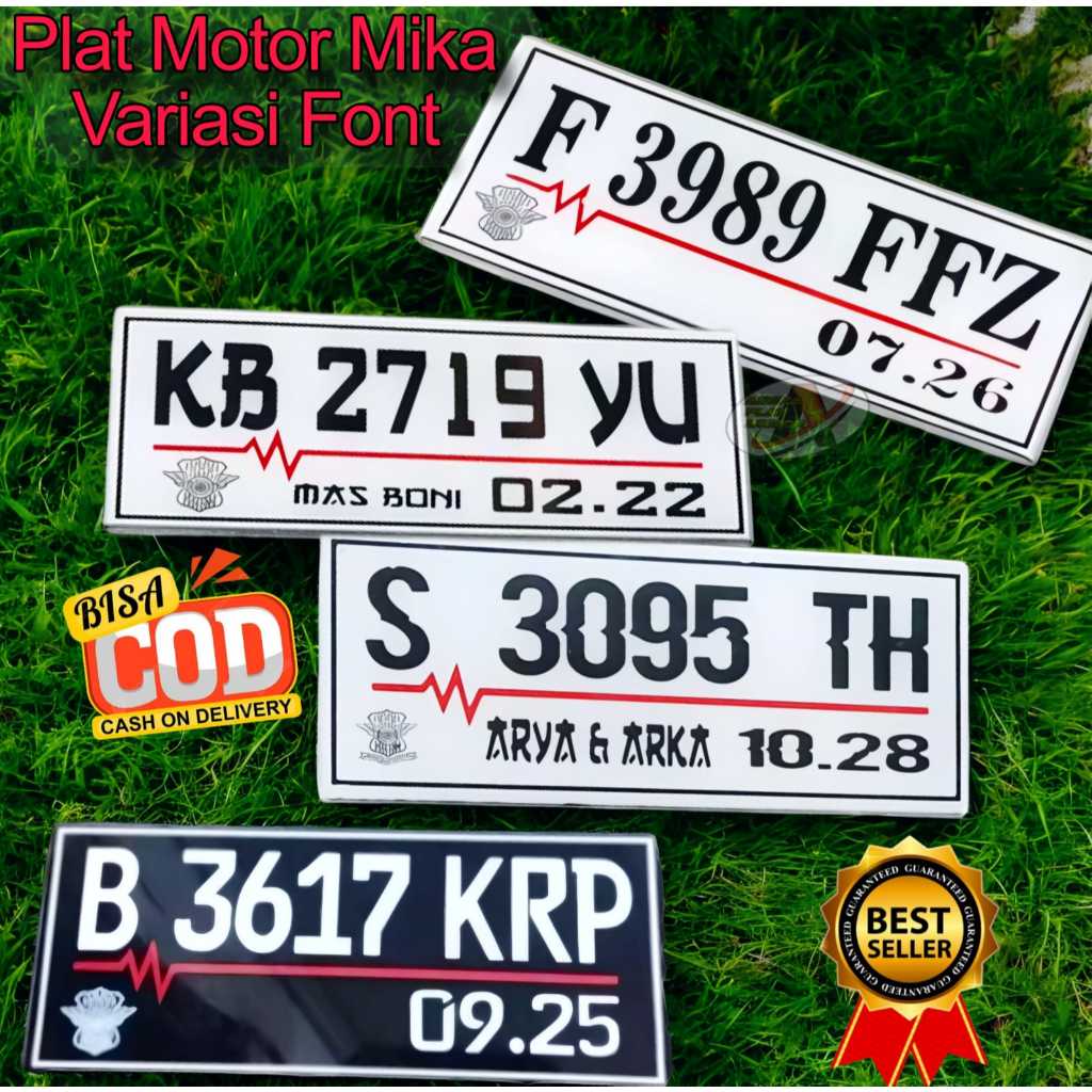 Plat Motor Mika Variasi Desain Font - Plat Nomor Motor Akrilik Variasi Font Desain Baut Tanam
