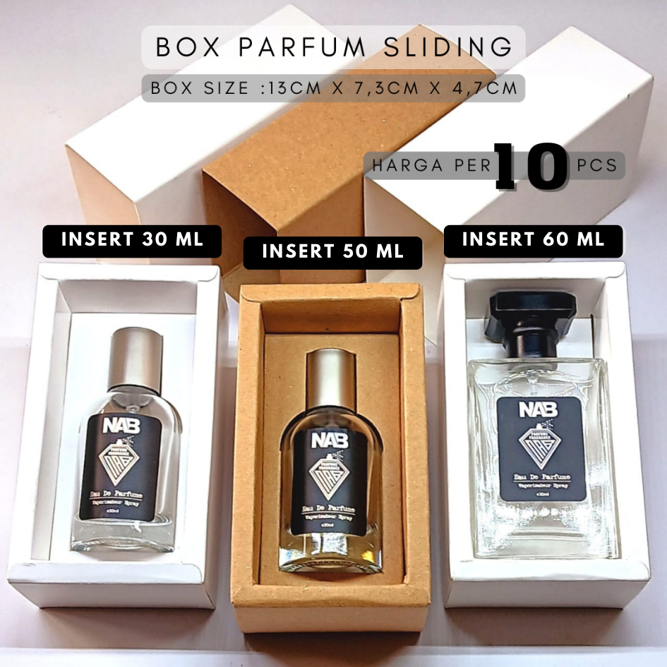 

BOX PARFUM SLIDING ELLABO 30ML, 50ML, CLOUE 30ML, KOTAK CANEL 60ML / BOX PARFUM SLIDING