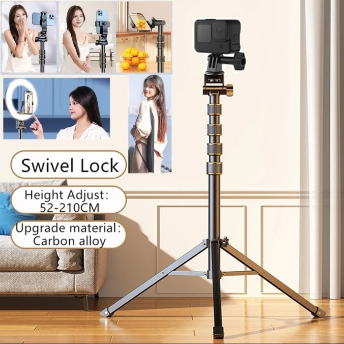Tripod Handphone Metalic Gold Ring Plus Holder/ Tripod Hp Ring Light Live Streaming/ Tripoid 2.1 Met