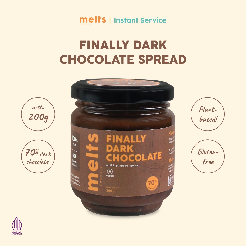 

Instant Service - Melts Finally Dark Chocolate Spread | Selai Cokelat Plant Based Vegan untuk Roti