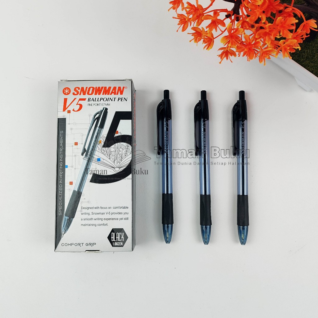 1lusin Pulpen Snowman V5 isi 12pcs Pena Ballpoint Snowman