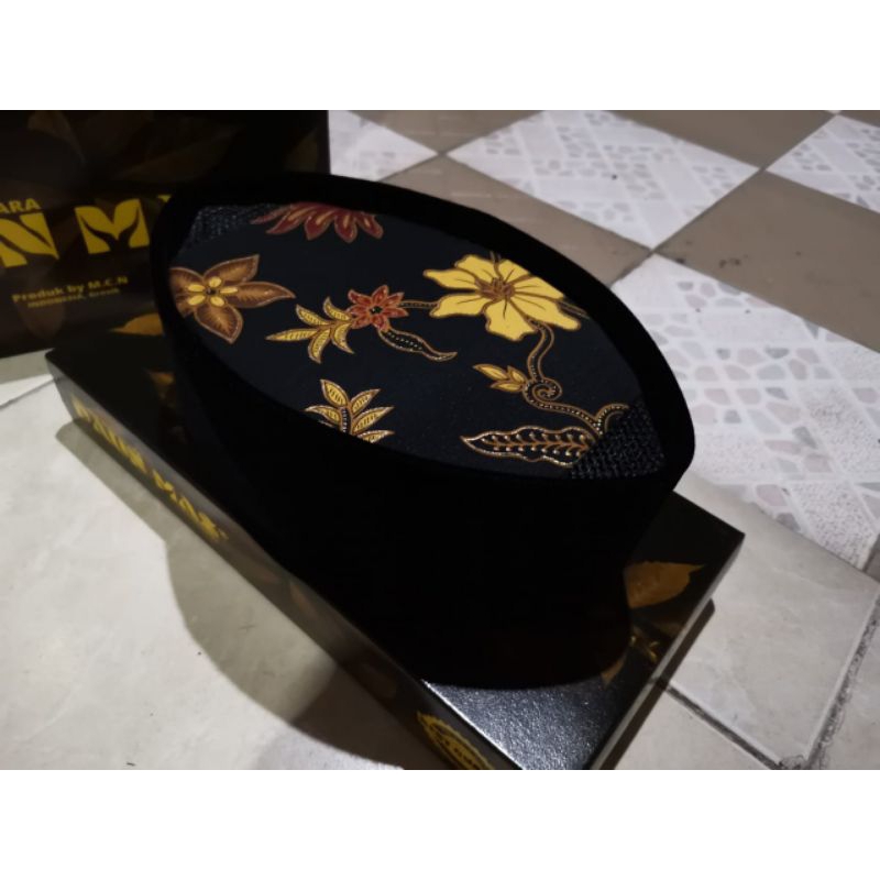 Peci Songkok Ac Batik Hitam Motif Bunga